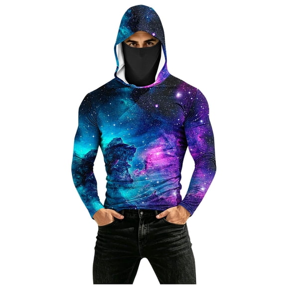 Men's Performance Fishing Hoodie Shirt Face Mask UPF 50 Rash Guard Long Sleeve Going Out Shirt