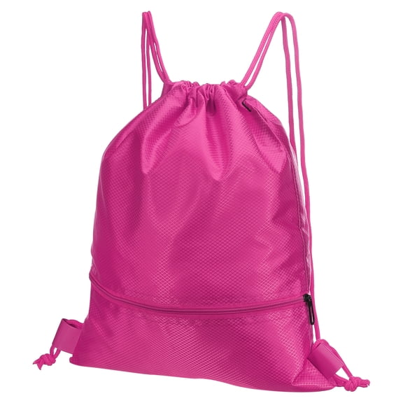 Uxcell Drawstring Backpack Bags Drawstring Gym Bag with Zip Pocket for Women Men Rose Red