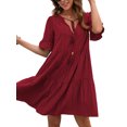 thumbnail image 2 of Txlixc Vestido suelto de manga corta para mujer con versión de línea A, ropa de verano con cuello en V de color sólido de estilo simple Txlixc Estilo de ocio, 2 of 6