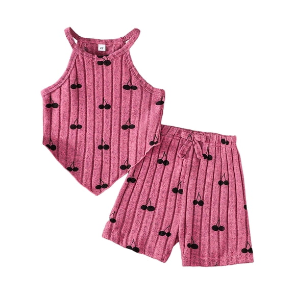 kpoplk Toddler Girl Clothes, 2Pcs Baby Girl Summer Outfits Ruffle Sleeveless Shirts Floral Tops Shorts Clothing Set 1-5T Size 4-5 Years,Red
