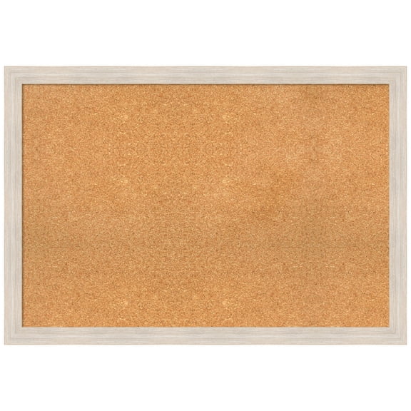 Amanti Art Natural Cork Board Wood Framed Hardwood White Wash Narrow Bulletin Board 39 in. x 27 in.
