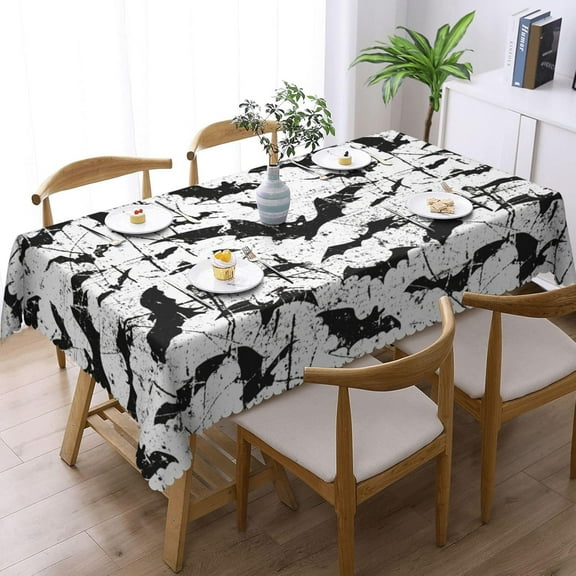 Halloween Tablecloth 60 X 84 Inch Rectangular Halloween Bats Table Cloths, Washable Wipeable Tablecover for Halloween Party Decorations