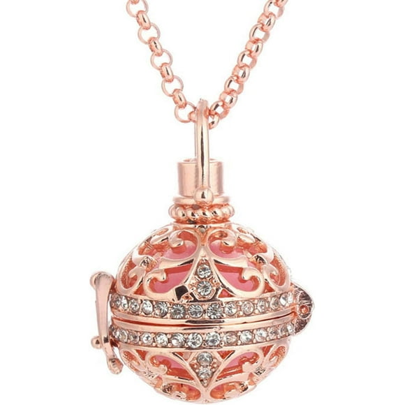 HUGFEGWE Necklace Chain for Women Girls, Retro Lady Floral Carved CZ Chime Bell Harmony Ball Locket Angel Caller Necklace Pendant Necklace for Valentine's Day Gift Birthday Present CJB91-133950