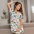 thumbnail image 3 of Honeii Cartoon Animals Print Women's Loose Short Sleeve Nightgown, Soft Cotton Sleepwear, Comfy Loose Fit Pajama Dress for Sleep and Lounge, 3 of 6