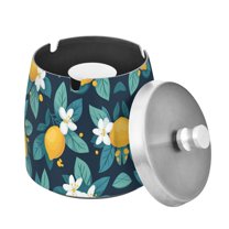 Yayeee Ashtray with Lid for Cigarette Smokeless Stainless Steel Home Ash Holder, Lemon Leaves
