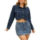 thumbnail image 4 of Chaqueta de mezclilla de manga larga recortada para mujer con bolsillos cargo XL azul oscuro, 4 of 5