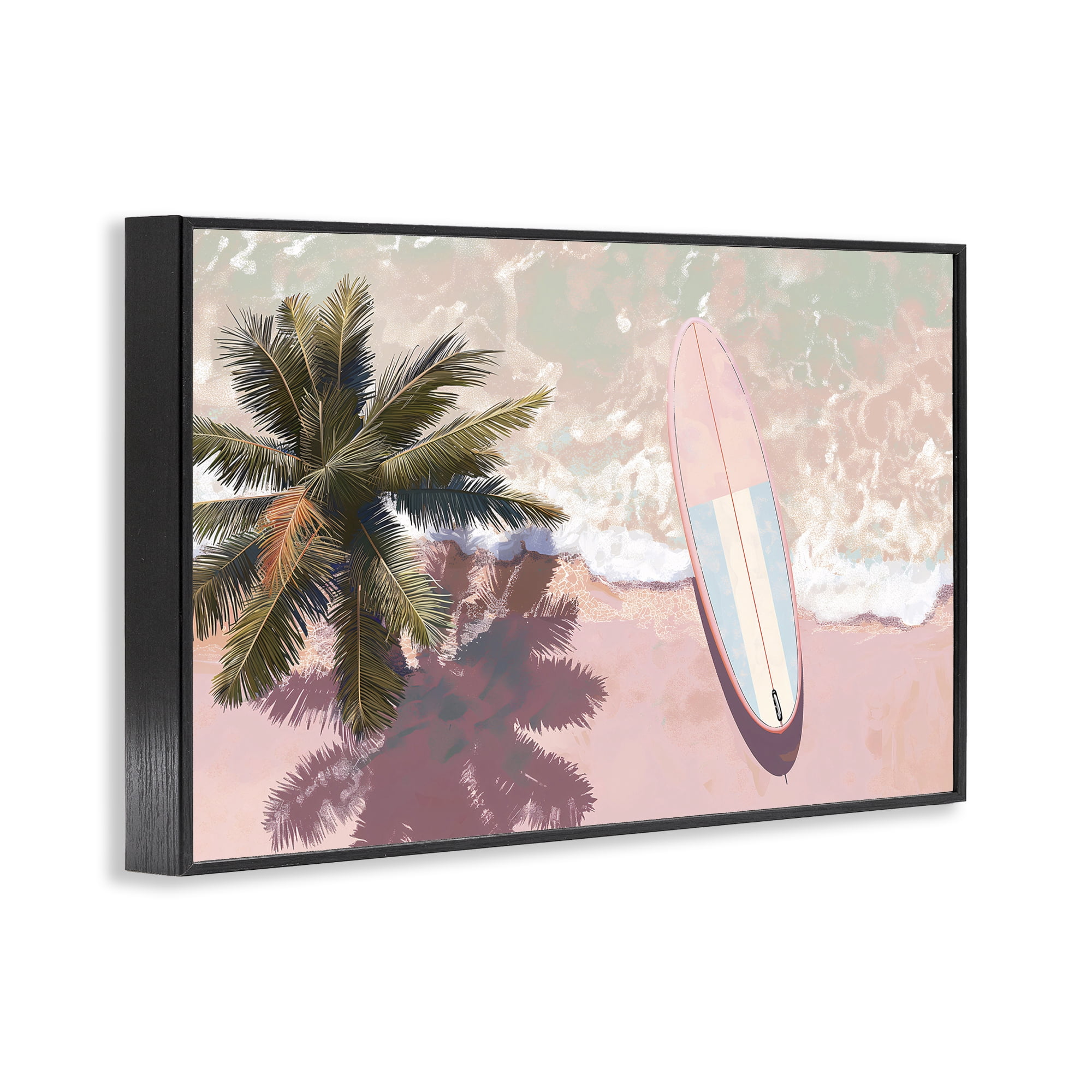 Stupell Industries Blush Pink Surfboard & Palm Black Framed Giclee Art, design by Jacky Ngan