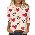 thumbnail image 2 of successthop Valentines Womens Tops Womens Plus Size Tops 3/4 Sleeve Loose Crew Neck Polyester Casual Love Heart Printed Lover Gift Blouse Tops for Valentines Gifts Pink M, 2 of 5