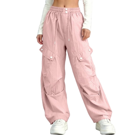 Lvshlubb Girls Cargo Pants Elastic Waist Althetic Casual Trousers with Pockets Althetic Pant for Girls Size 5-15