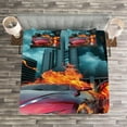thumbnail image 3 of Ambesonne Cars Quilted Bedspread Set 3 Pcs, Red Hot Concept Car, Queen Size, Red Orange Blue, 3 of 3