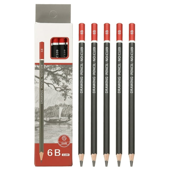 6B Drawing Pencils for Sketching, 12PCS Sketch Pencils for Drawing Art Pencils Graphite Wood Pre-sharpened for Drawing Sketching Artists, Black Red