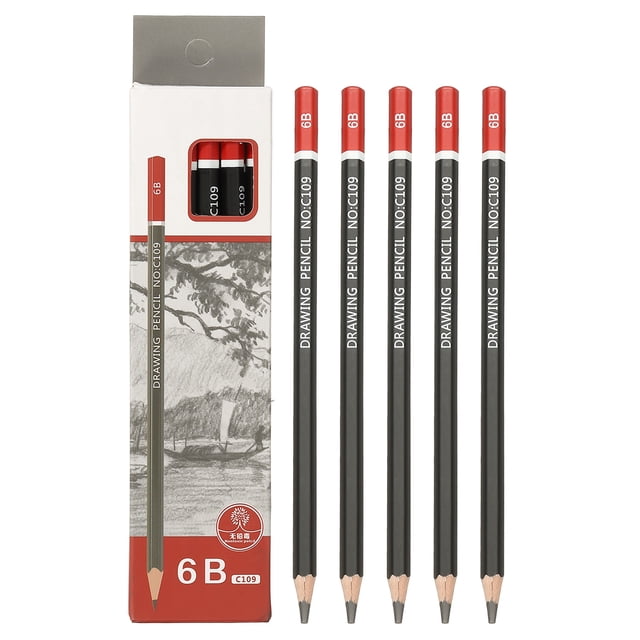 6B Drawing Pencils for Sketching, 12PCS Sketch Pencils for Drawing Art Pencils Graphite Wood Pre-sharpened for Drawing Sketching Artists, Black Red