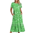thumbnail image 6 of ibuvkizy Casual Dress for Women 2025,Summer Fashion Maxi Tiered Dress Crewneck Solid Color Short Sleeve Comfortable Loose Long Dress with Pockets Beach Sundresses Green,Sizes S-2XL, 6 of 8
