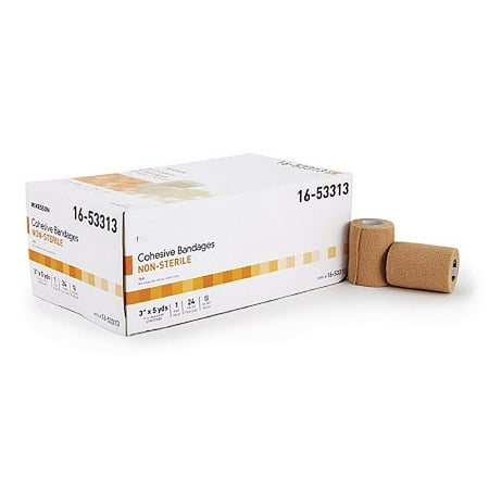 Cohesive Single Face - 24 Pack of Cohesive Bandages 3 Inch X 5 Yard. Self-adhering Bandages to Hold dressings in Place. Single use, tan Color, Latex-Free, Non-sterile.