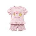 thumbnail image 3 of CUZIBR Summer Toddler Girls Back To School Outfits Short Sleeve Cute Cartoon Print Crewneck Basic T Shirt Ruffles Wide Leg Fashionable Summer Fall 2 Piece Short Clothes Sets,Pink,2-3 Years, 3 of 8