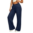thumbnail image 2 of Wide Leg Sweatpants Women Elastic High Waisted with Pockets Casual Travel Work Pants Navy M, 2 of 6