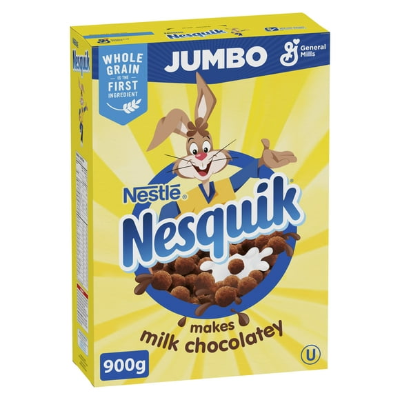 Nesquik Chocolate Breakfast Cereal, Jumbo Size, Whole Grains, 900 g, 900 g