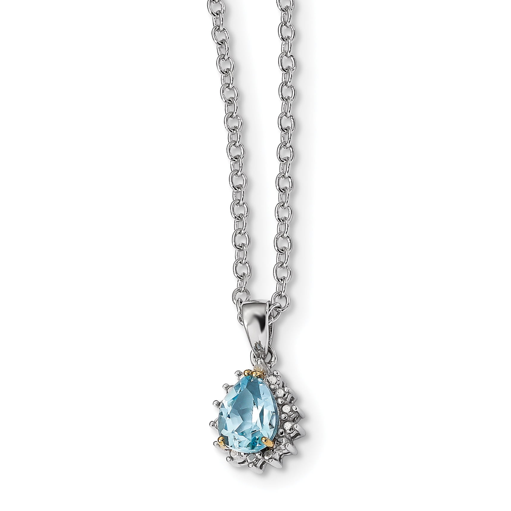 CoutureJewelers Sterling Silver and 14K Sky Blue Topaz and Diamond Necklace