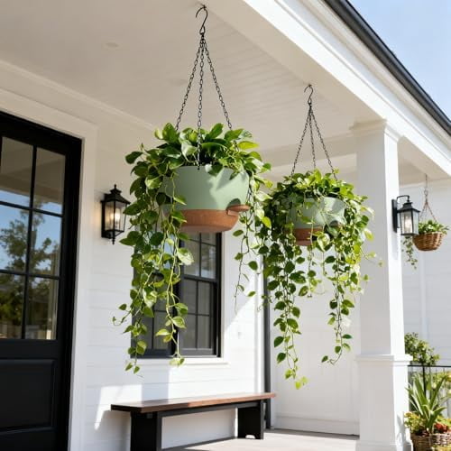 Large Self Watering Hanging Planters for Indoor Outdoor Plants, 13 Inch 2 Pack, Hanging Plant Pots with Removable 50 Oz Reservoir, Plastic Hanging Basket for Window, Porch, Garden