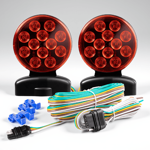 SWOEBTH 1 Set 12V LED Magnetic Tow Light Kit, 55 LB Base, 20ft Wire Harness, 4-Pin Connector for Trailer Truck RV Boat