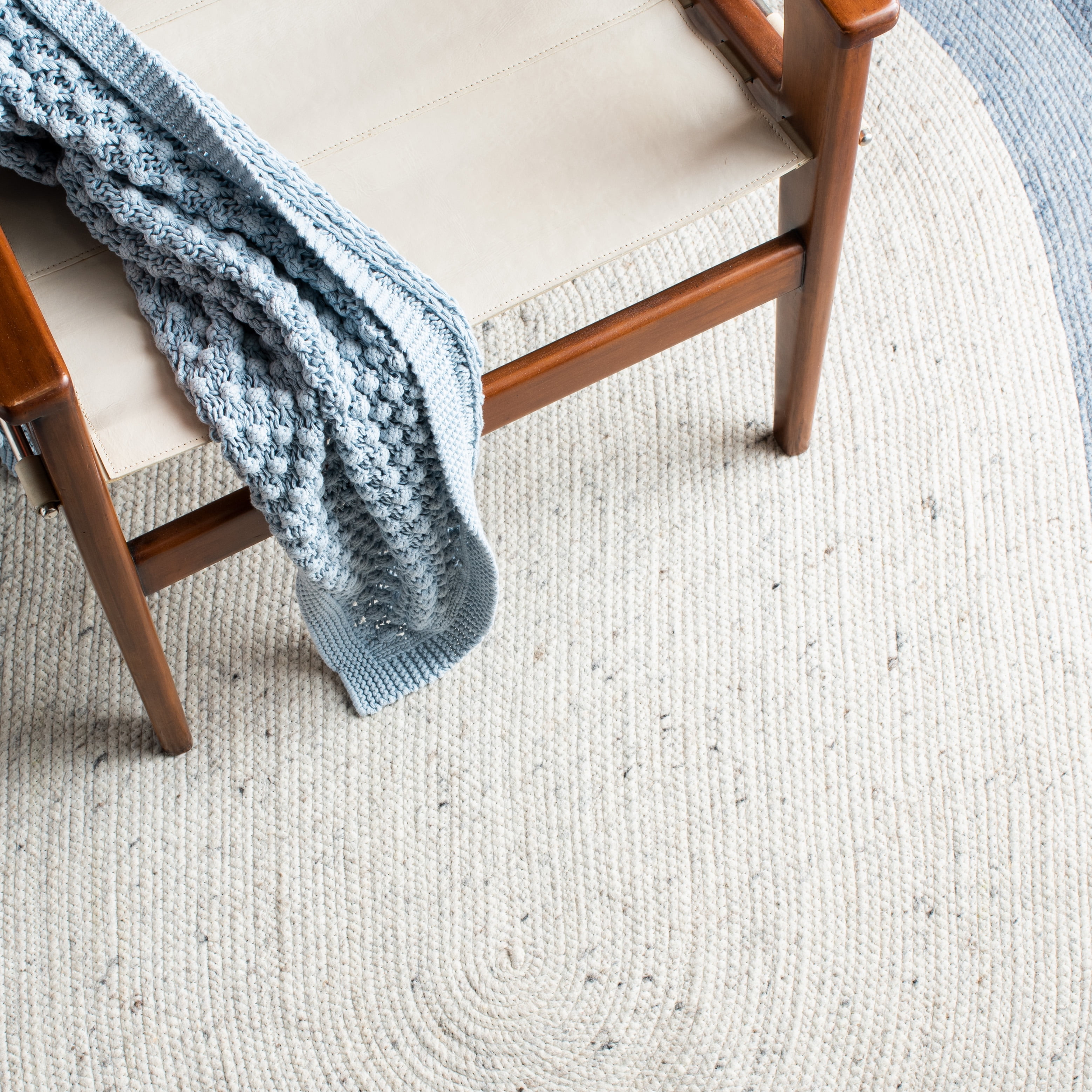 SAFAVIEH Braided Nazca Geometric Reversible Area Rug, Ivory/Blue, 8' x 10' Oval