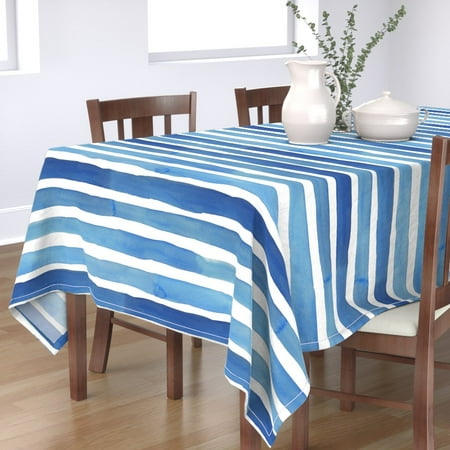 

Cotton Sateen Tablecloth 70 x 144 - Stripes Watercolor Blue White Nautical Kids Modern Room Summer Beach Print Custom Table Linens by Spoonflower