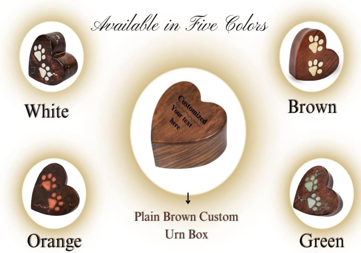 CRAFT INDIA Wooden Heart Cremation Urn for Pet Ashes, Handmade Mini Memorial Keepsake Box