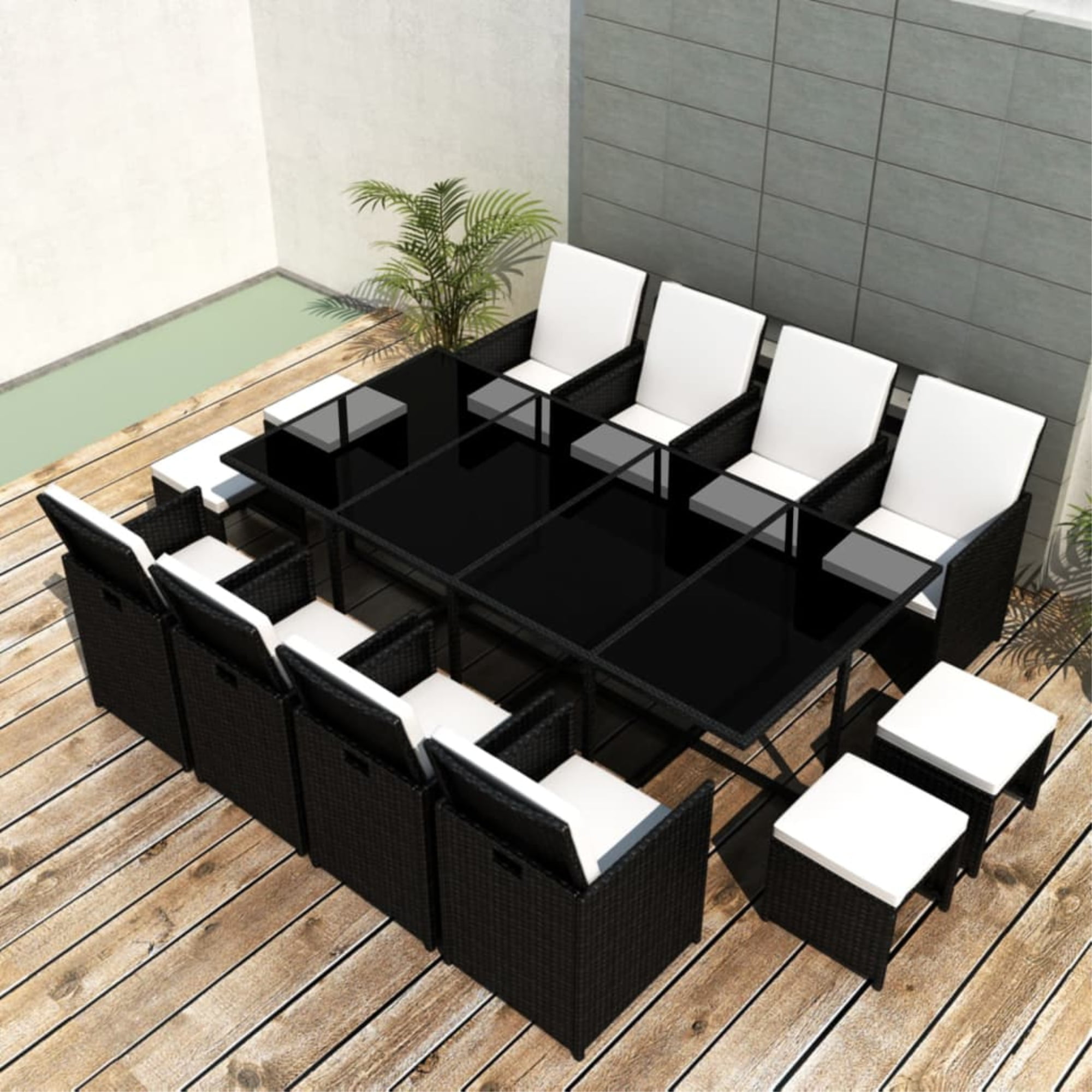 vidaXL Garden Lounge Set 7 Piece with Cushions Outdoor Patio Seating Seat Sitting Chair Coffee Table Sofa Footstool Furniture Poly Rattan Black