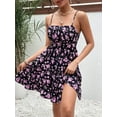 thumbnail image 5 of Women'S Floral Print Ruched Sleeveless Ruffle Hem A Line Swing Dress Black XS, 5 of 7