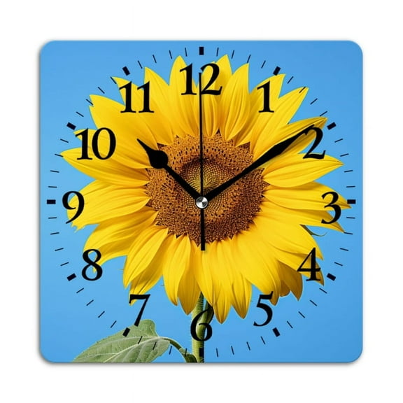Square Wall Clock,Vibrant Sunflower Against The Clear Blue Sky (2),Silent Non-Ticking Wall Clock Decor for Home Office Kitchen Living Room Bedroom(10inch)