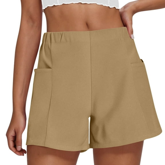 CYRBOKO Workout Shorts for Womens, Casual Summer Lightweight Comfy Short Pants Khaki Size S-2XL