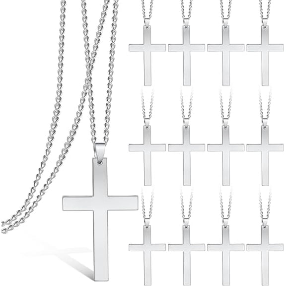 12Pcs Stainless Steel Cross Necklace Set, Classic Religious Pendant for Men, Durable and Hypoallergenic, Perfect for Daily Wear, Anniversaries, and Christian Gifts
