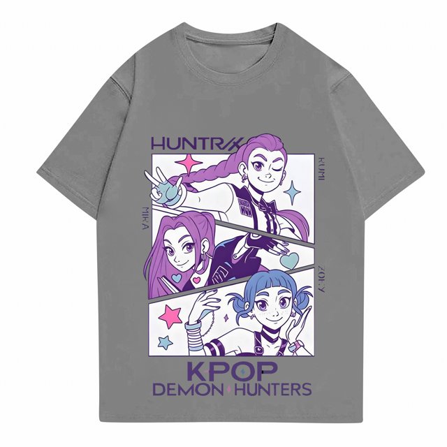 Men's Anime Huntr/X Printed T-shirt Short Sleeve Cartoon Graphic Tee for POP SINGER and Movie Fans XL