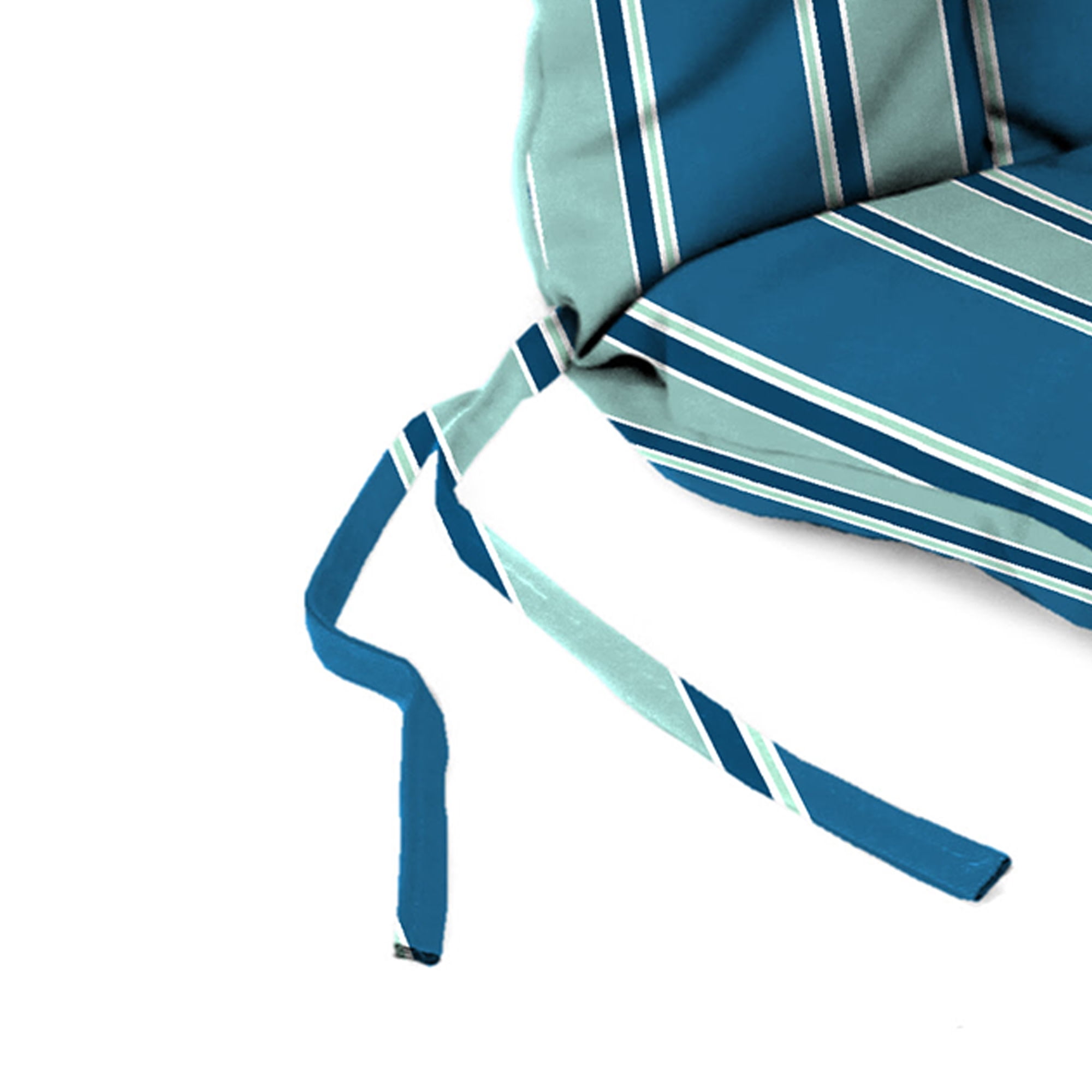 Jordan Manufacturing 38" x 21" Sanders Puff Blue and Gray Green Stripe Rectangular Outdoor Wrought Iron Chair Cushion with Ties and Hanger Loop