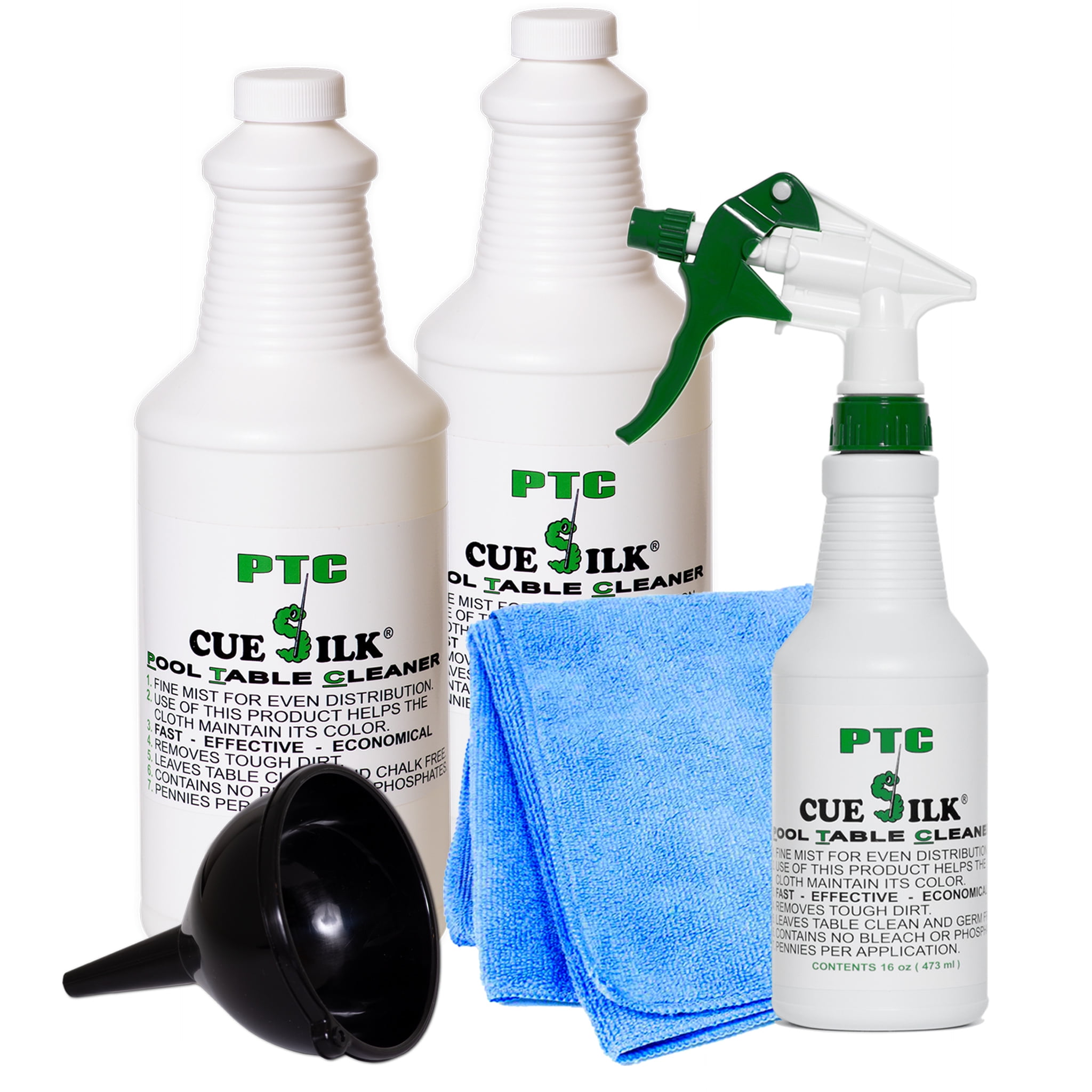 Cue Silk PTC Billiard Pool Table Cleaner 64 oz Bundle with Microfiber