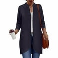 thumbnail image 2 of Full Zip Long Jacket for Women Fall Spring Winter Outwear No Hood Casual Mid-length Sweatshirt Coat with Pocket (XL, Navy), 2 of 7