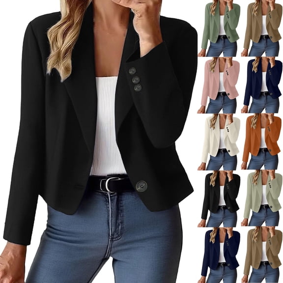 Women's Fashion Long Sleeve Open Front Business Casual Cardigan Jacket Beige L