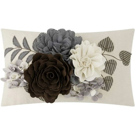 JWH 3D Handmade Elegant Colorful Flower Throw Pillow Covers Accent Pillow Case for Decoration in 12*20 inch Coffee