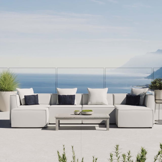 Modway Saybrook Canapé Sectionnel de Patio Extérieur en Tissu 6 Pcs, Blanc