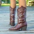 thumbnail image 5 of SACFOF Cowboy Boots for Women, Mid Calf Cowgirl Boots Embroidered Mid Calf Chunky Heel Western Boots Brown Black US5-10.5, 5 of 7
