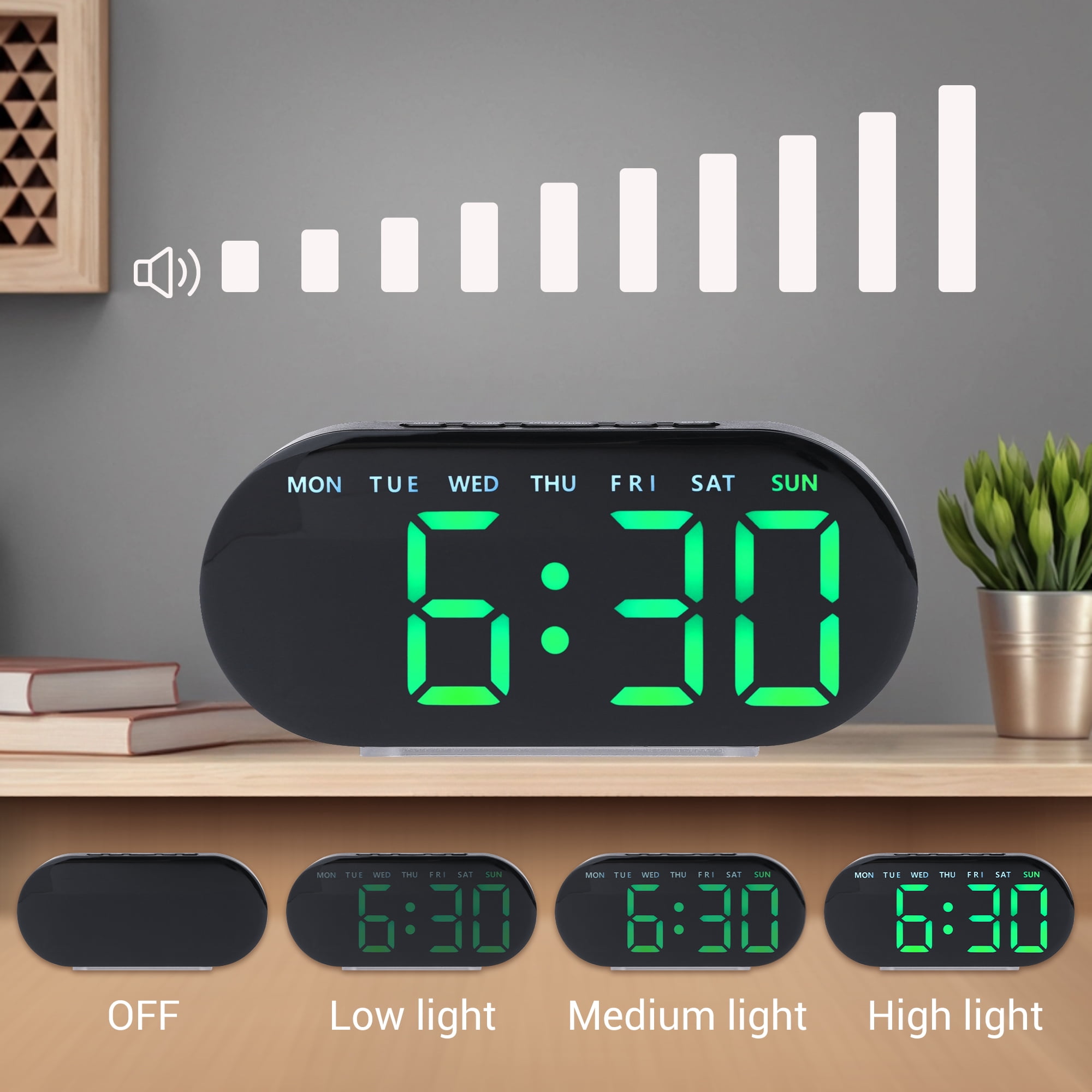 Unique Bargains 2 Pcs Oval Digital Alarm Clock Bedroom Black Blue/White Blue