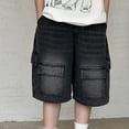 thumbnail image 2 of KAUOD Kids Loose Denim Shorts for Boys Casual Wide Leg Baggy Loose Zipper Hip Hop Mid Jean Shorts 2025 Trendy Streetwear, 2 of 9