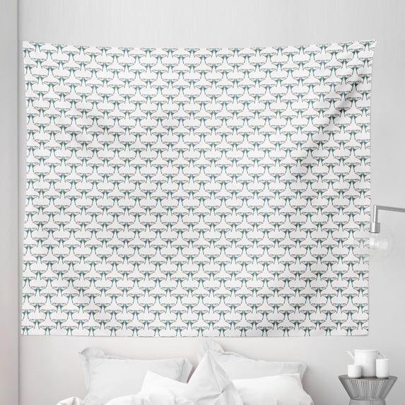 Insects Tapestry, Continuous Print of Symmetric and Simplistic Butterfly Silhouettes, Fabric Wall Hanging Decor for Bedroom Living Room Dorm, 5 Sizes, Cadet Blue Pale Peach, by Ambesonne