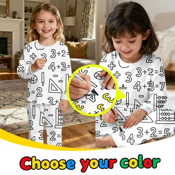 Kids Valentines Pajamas Coloring Christmas Pajamas For Girls Boys Long Sleeve Shirts Top Pants Sleepwear Loungewear Set Fall Baby Clothes Carnival Birthday Easter Gifts For Grandkids #01 White,2Y