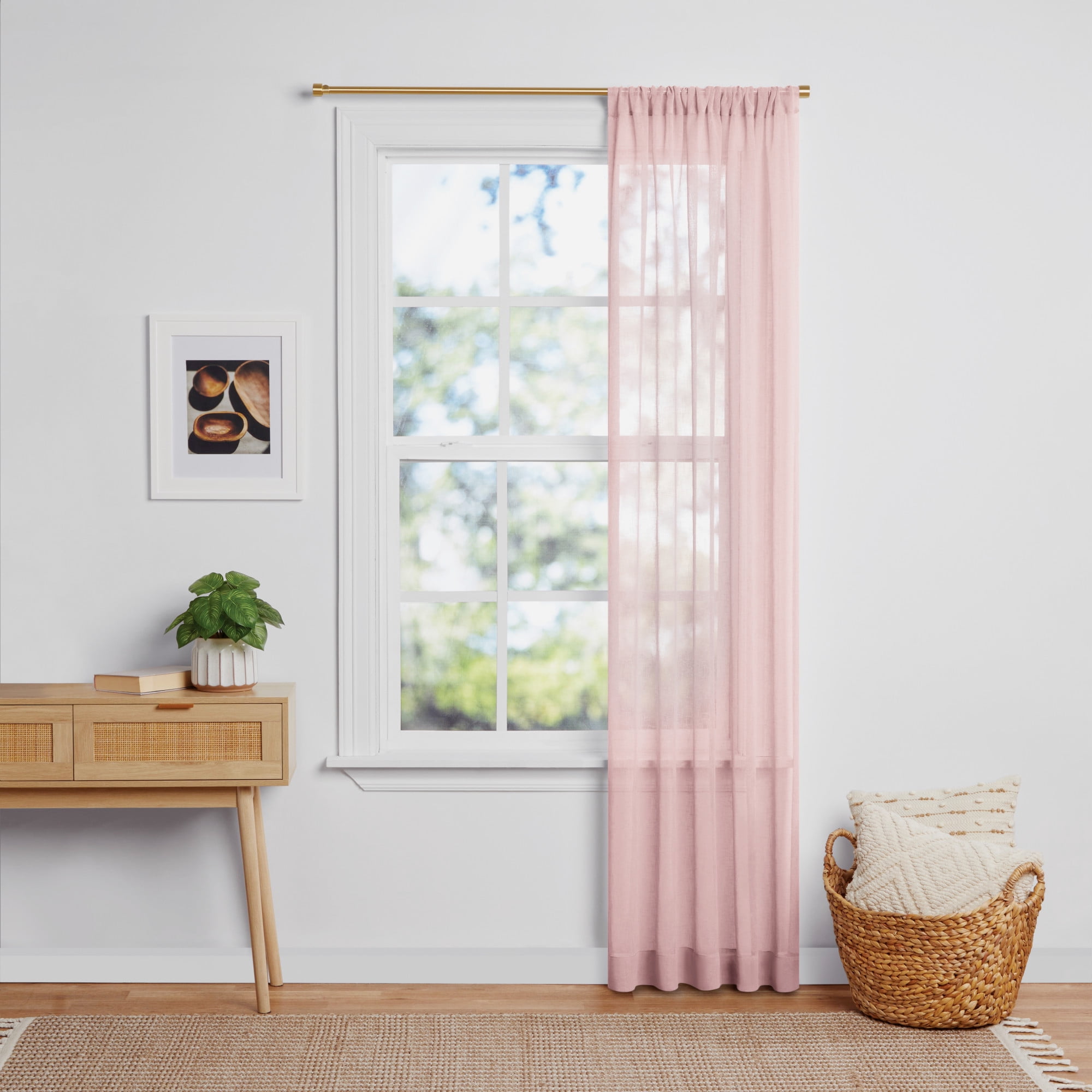 Mainstays Bel Air Indoor Curtain Single Panel, Pole Top, Ballet Slipper, Pink, Blush, Polyester, 50"W x 84'L, Adult