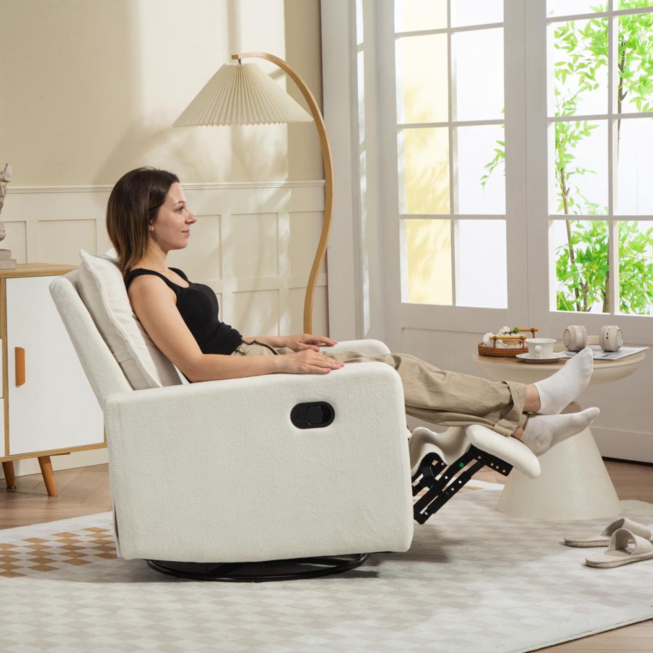 HSUNNS 360° Swivel Rocker Recliner for Adults, Small Rocking Recliner for Small Spaces, Glider Recliner for Nursery, Rocking Chair , Manual Recliner Chair for Living Room, Bedroom, White