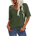 thumbnail image 2 of Women's Short Sleeve T-shirt Women'S 3/4 Sleeve Shirts V Neck Loose Fitting Tops Casual Solid Color Tshirts Trendy Basic Tunic Summer Ladies Tops,Green Women's Short sleeve T-shirt M, 2 of 7