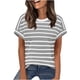 thumbnail image 1 of Camisas de Cuello en V de Manga Corta para las Mujeres Impresión de Rayas Blusa de Verano de Primavera de Moda, Camiseta de Mujer de Manga Corta, 1 of 7