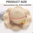thumbnail image 2 of Sombrero de paja con borde ondulado para niñas, de verano, con circunferencia de la cabeza de 50 a 54 cm, sombrero protector solar, sombrero para el sol, sombrero de playa con lazo y bola de pelo y, 2 of 5