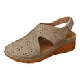 thumbnail image 6 of Wedge Sandals for Women Closed Toe Hollow out Fashion Gladiator Summer Beach Orthopedic Shoes with Hook and Loop Khaki Size 7, 6 of 7
